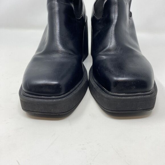 Vintage 90s Y2K Leather Chunky Square Toe Block Heel Boot Punk Goth Size 10 - Picture 5 of 12